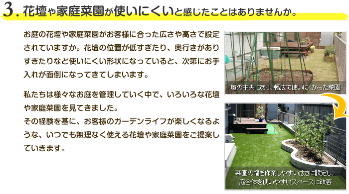 3.花壇や家庭菜園が使いにくいと感じたことはありませんか。